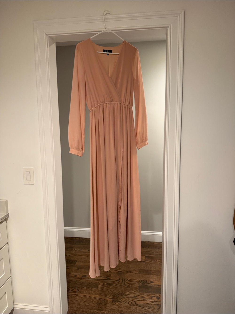 Lulu’s Blush Wrap-Front Long Sleeve Maxi Dress